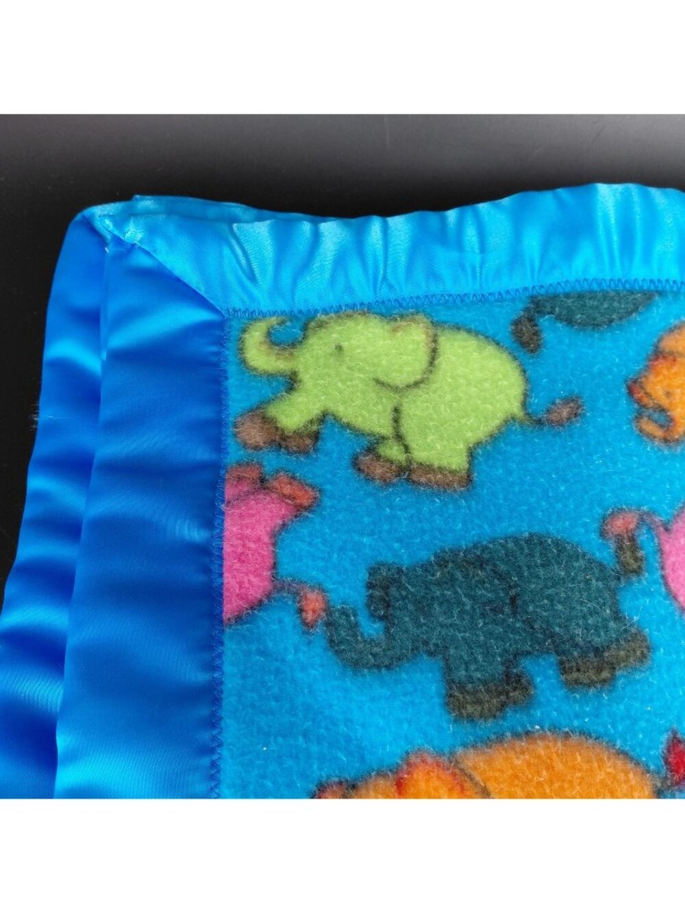 Handmade Baby Crib Blanket Multicolor Elephants Fleece Satin Trim 28x30 Boys